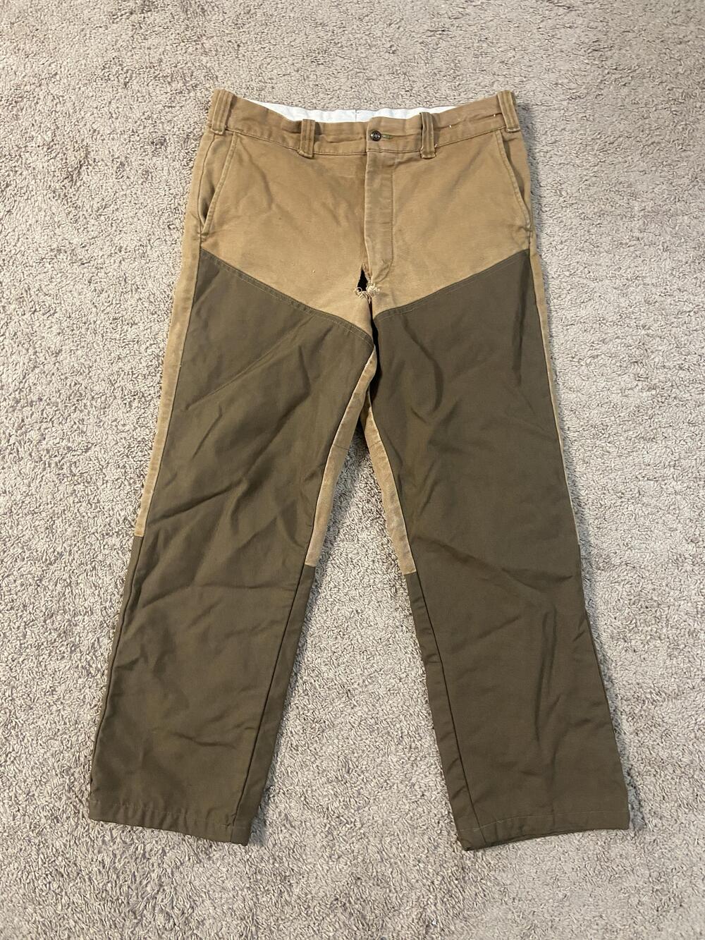 Vintage Key Imperial Pants Mens 36x30 Brown Green Double Knee Hunting USA 80s